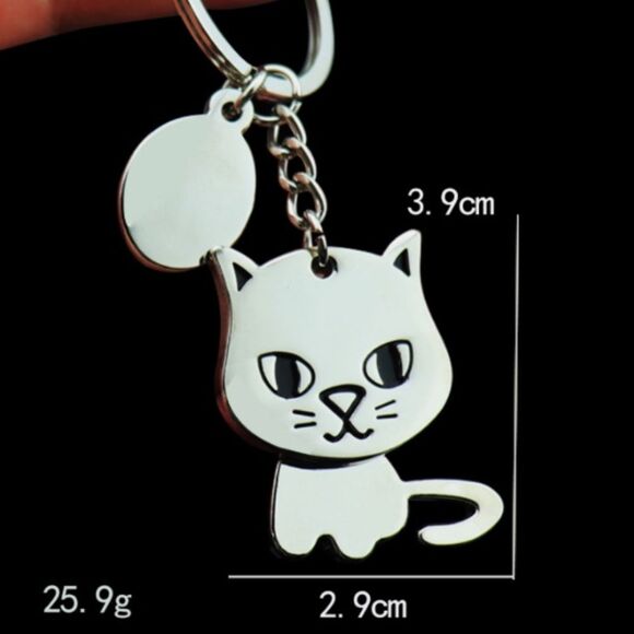 Kawaii Cat Charm • Silver Rotating Body Keychain • Cute Gift -New - Picture 7 of 9